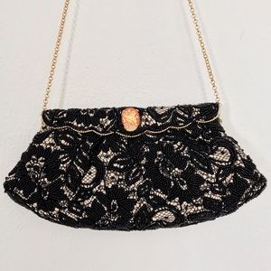 NWOT Lily Scott $275 beaded lace cameo evening bag clutch